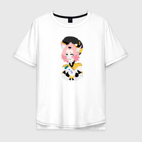 Мужская футболка хлопок Oversize с принтом Диона с молоком в Новосибирске, 100% хлопок | свободный крой, круглый ворот, “спинка” длиннее передней части | art | draw | genshin | арт | геншин | девочка кошка | диона | молоко | рисунок