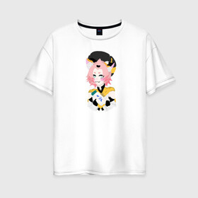 Женская футболка хлопок Oversize с принтом Диона с молоком в Новосибирске, 100% хлопок | свободный крой, круглый ворот, спущенный рукав, длина до линии бедер
 | art | draw | genshin | арт | геншин | девочка кошка | диона | молоко | рисунок