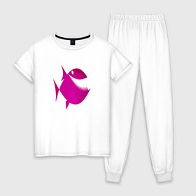 Женская пижама хлопок с принтом Пиранья в Новосибирске, 100% хлопок | брюки и футболка прямого кроя, без карманов, на брюках мягкая резинка на поясе и по низу штанин | piranha | пиранья | подводный мир | рыба | хищная рыба