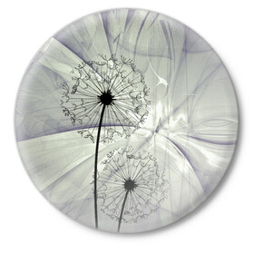 Значок с принтом Одуванчики в Новосибирске,  металл | круглая форма, металлическая застежка в виде булавки | волны | мятое | одуванчик | одуванчики | пух | серый фон | цветок