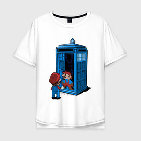 Мужская футболка хлопок Oversize с принтом Tardis Mario в Новосибирске, 100% хлопок | свободный крой, круглый ворот, “спинка” длиннее передней части | Тематика изображения на принте: doctor who | future | space | tardis | time | будка | будущее | время | галактика | доктор кто | космос | марио | машина времени | наука | приключения | пространство | профессор | прошлое | сериал | тардис | телепорт | уче