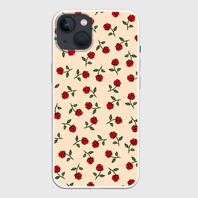 Чехол для iPhone 13 с принтом Прованс из роз в Новосибирске,  |  | flowers | girls | red roses | roses | vintage | букет | бутоны | винтаж | девушкам | женщинам | красные розы | красные цветы | листья | нарисованные цветы | подарок | природа | прованс | розы | узор | цветочный принт