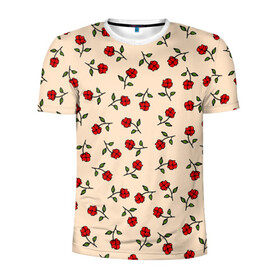 Мужская футболка 3D спортивная с принтом Прованс из роз в Новосибирске, 100% полиэстер с улучшенными характеристиками | приталенный силуэт, круглая горловина, широкие плечи, сужается к линии бедра | Тематика изображения на принте: flowers | girls | red roses | roses | vintage | букет | бутоны | винтаж | девушкам | женщинам | красные розы | красные цветы | листья | нарисованные цветы | подарок | природа | прованс | розы | узор | цветочный принт