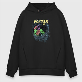 Мужское худи Oversize хлопок с принтом Vortex (colorful)  в Новосибирске, френч-терри — 70% хлопок, 30% полиэстер. Мягкий теплый начес внутри —100% хлопок | боковые карманы, эластичные манжеты и нижняя кромка, капюшон на магнитной кнопке | Тематика изображения на принте: skull | астронавт | звезды | космонавт | космос | кости | скелет | череп