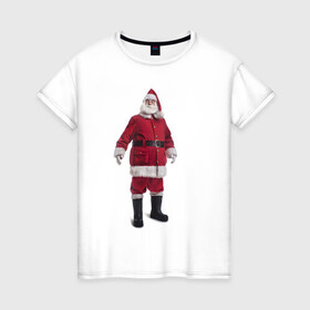 Женская футболка хлопок с принтом Санта Клаус в Новосибирске, 100% хлопок | прямой крой, круглый вырез горловины, длина до линии бедер, слегка спущенное плечо | дед мороз | каникулы | новый год | праздник | рождество