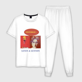 Мужская пижама хлопок с принтом Ленин и Леннон в Новосибирске, 100% хлопок | брюки и футболка прямого кроя, без карманов, на брюках мягкая резинка на поясе и по низу штанин
 | yesterday | анекдоты | биттлз | картины | ленин | леннон | революция | уорхолл | энди