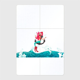 Магнитный плакат 2Х3 с принтом Русалка на якоре в Новосибирске, Полимерный материал с магнитным слоем | 6 деталей размером 9*9 см | водолей | волна | волны | девочка | девчонка | море | мультик | мультфильм | океан | русалка | русалочка | рыба | рыбка | улыбка | хвост | хвостик | якорь