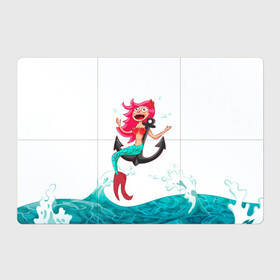 Магнитный плакат 3Х2 с принтом Русалка на якоре в Новосибирске, Полимерный материал с магнитным слоем | 6 деталей размером 9*9 см | водолей | волна | волны | девочка | девчонка | море | мультик | мультфильм | океан | русалка | русалочка | рыба | рыбка | улыбка | хвост | хвостик | якорь