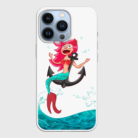 Чехол для iPhone 13 Pro с принтом Русалка на якоре в Новосибирске,  |  | водолей | волна | волны | девочка | девчонка | море | мультик | мультфильм | океан | русалка | русалочка | рыба | рыбка | улыбка | хвост | хвостик | якорь