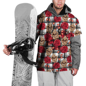 Накидка на куртку 3D с принтом Розы в клеточку в Новосибирске, 100% полиэстер |  | Тематика изображения на принте: абстракция | паттерн | розы | текстуры | узоры | цветочки | цветы