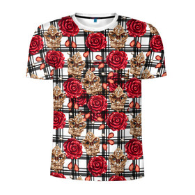 Мужская футболка 3D спортивная с принтом Розы в клеточку в Новосибирске, 100% полиэстер с улучшенными характеристиками | приталенный силуэт, круглая горловина, широкие плечи, сужается к линии бедра | абстракция | паттерн | розы | текстуры | узоры | цветочки | цветы