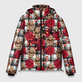 Мужская зимняя куртка 3D с принтом Розы в клеточку в Новосибирске, верх — 100% полиэстер; подкладка — 100% полиэстер; утеплитель — 100% полиэстер | длина ниже бедра, свободный силуэт Оверсайз. Есть воротник-стойка, отстегивающийся капюшон и ветрозащитная планка. 

Боковые карманы с листочкой на кнопках и внутренний карман на молнии. | Тематика изображения на принте: абстракция | паттерн | розы | текстуры | узоры | цветочки | цветы