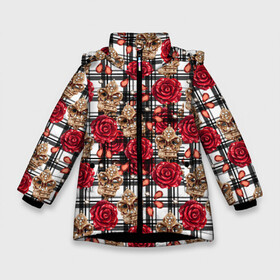 Зимняя куртка для девочек 3D с принтом Розы в клеточку в Новосибирске, ткань верха — 100% полиэстер; подклад — 100% полиэстер, утеплитель — 100% полиэстер. | длина ниже бедра, удлиненная спинка, воротник стойка и отстегивающийся капюшон. Есть боковые карманы с листочкой на кнопках, утяжки по низу изделия и внутренний карман на молнии. 

Предусмотрены светоотражающий принт на спинке, радужный светоотражающий элемент на пуллере молнии и на резинке для утяжки. | абстракция | паттерн | розы | текстуры | узоры | цветочки | цветы