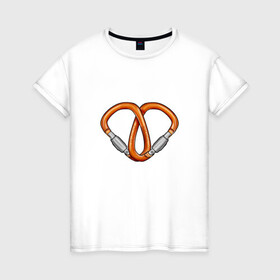 Женская футболка хлопок с принтом Carabiners love в Новосибирске, 100% хлопок | прямой крой, круглый вырез горловины, длина до линии бедер, слегка спущенное плечо | carabiners | gwaenor | love | альпинизм | карабин | любовь | сердце | скалолазание