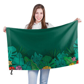 Флаг 3D с принтом Мои джунгли в Новосибирске, 100% полиэстер | плотность ткани — 95 г/м2, размер — 67 х 109 см. Принт наносится с одной стороны | background | арт | джунгли | иллюстрация | папоротник