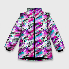 Зимняя куртка для девочек 3D с принтом EXTREME в Новосибирске, ткань верха — 100% полиэстер; подклад — 100% полиэстер, утеплитель — 100% полиэстер. | длина ниже бедра, удлиненная спинка, воротник стойка и отстегивающийся капюшон. Есть боковые карманы с листочкой на кнопках, утяжки по низу изделия и внутренний карман на молнии. 

Предусмотрены светоотражающий принт на спинке, радужный светоотражающий элемент на пуллере молнии и на резинке для утяжки. | adrenaline | drive | extreme | extreme sports | motorcycling | motox | parkour | race | risk | skateboard | speed | адреналин | гонки | драйв | мотоспорт | паркур | риск | скейтборд | скорость | экстремал | экстремальный спорт | экстрим