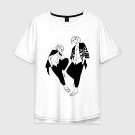 Мужская футболка хлопок Oversize с принтом Микки и Дракен в Новосибирске, 100% хлопок | свободный крой, круглый ворот, “спинка” длиннее передней части | anime | draken | mikey | tokyo revengers | аниме | дракен | кэн | манга | мандзиро | микки | рюгудзи | сано | токийские мстители