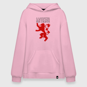 Худи SuperOversize хлопок с принтом Logo and quotes Lannister в Новосибирске, 70% хлопок, 30% полиэстер, мягкий начес внутри | карман-кенгуру, эластичная резинка на манжетах и по нижней кромке, двухслойный капюшон
 | Тематика изображения на принте: crow | fire and blood | game of thrones | lannister | stark | statwb | targaryen | винтерфел | ворон | игра престолов | король ночи | ланнистер | лютоволк | мать драконов | пламя и кровь | север | старки | таргариен | черные крылья