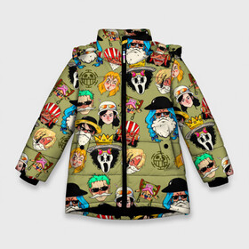 Зимняя куртка для девочек 3D с принтом Персонажи One Piece Большой куш в Новосибирске, ткань верха — 100% полиэстер; подклад — 100% полиэстер, утеплитель — 100% полиэстер. | длина ниже бедра, удлиненная спинка, воротник стойка и отстегивающийся капюшон. Есть боковые карманы с листочкой на кнопках, утяжки по низу изделия и внутренний карман на молнии. 

Предусмотрены светоотражающий принт на спинке, радужный светоотражающий элемент на пуллере молнии и на резинке для утяжки. | Тематика изображения на принте: anime | manga | monkey d. luffy | one piece | аниме | большой куш | ван пис | вон пис | гол д. роджер | кайдо | король пиратов | луфи | луффи | манга | манки д. луффи | нами | нико робин | пират | портгас д. эйс | ророноа зоро