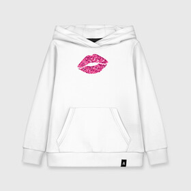 Детская толстовка хлопок с принтом Сахарный поцелуй губ в Новосибирске, 100% хлопок | Круглый горловой вырез, эластичные манжеты, пояс, капюшен | блестки | блестящий | губки | губы | краски | отпечаток | поцелуй | розовый