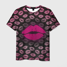 Мужская футболка 3D с принтом Малиновые губы в Новосибирске, 100% полиэфир | прямой крой, круглый вырез горловины, длина до линии бедер | блестки | блестящий | губки | губы | желтый | звезды | краски | отпечаток | поцелуй | розовый | сверкает