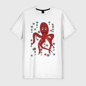 Мужская футболка хлопок Slim с принтом Осьминог в Новосибирске, 92% хлопок, 8% лайкра | приталенный силуэт, круглый вырез ворота, длина до линии бедра, короткий рукав | морская живность | морское чудовище | осьминог | подводный мир | щупальца осьминога