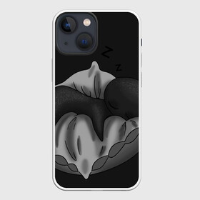 Чехол для iPhone 13 mini с принтом Сплюха в Новосибирске,  |  | black | dark | dream | gothic | gray | monochrome | mork2028 | night | shadow | sleep | white | готический | монохромный | морк2028 | ночь | серый | сон | спящий | тень | тьма | чёрно белый