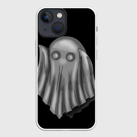 Чехол для iPhone 13 mini с принтом Бу в Новосибирске,  |  | black | dark | ghost | gothic | gray | monochrome | mork2028 | shadow | white | бу | монохромный | морк2028 | приведение | серый | тёмный | тень | тьма | чёрно белый | чёрный