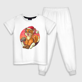 Детская пижама хлопок с принтом Новогодний лисёнок в Новосибирске, 100% хлопок |  брюки и футболка прямого кроя, без карманов, на брюках мягкая резинка на поясе и по низу штанин
 | арт | грибочки | дикое животное | иллюстрация | лисёнок
