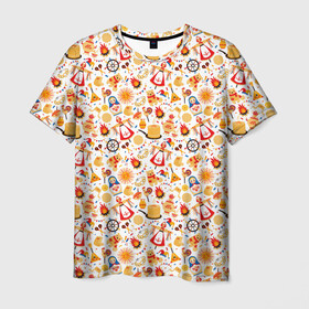 Мужская футболка 3D с принтом Масленица в Новосибирске, 100% полиэфир | прямой крой, круглый вырез горловины, длина до линии бедер | бабы | балалайка | блины | бублики | весна | карнавал | костер | март | матрёшка | мёд | народ | огонь | пасха | плодородие | пост | праздник | равноденствие | русь | сжигание | скоморох | солнце