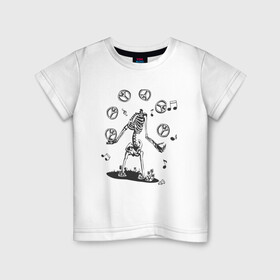 Детская футболка хлопок с принтом Peace & Music в Новосибирске, 100% хлопок | круглый вырез горловины, полуприлегающий силуэт, длина до линии бедер | любовь | мир | музыка | ноты | скелет | хиппи | черно белый