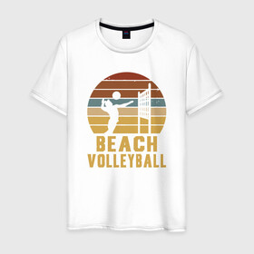 Мужская футболка хлопок с принтом Beach Volleyball в Новосибирске, 100% хлопок | прямой крой, круглый вырез горловины, длина до линии бедер, слегка спущенное плечо. | ball | beach | game | sport | volley | volleyball | волейбол | волейболист | волейболистка | гол | игра | игрок | мяч | площадка | пляж | пляжный | победа | сетка | спорт | тренер | чемпион