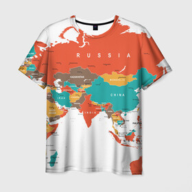 Мужская футболка 3D с принтом Россия мое сердце в Новосибирске, 100% полиэфир | прямой крой, круглый вырез горловины, длина до линии бедер | великая россия | карта россии | россия | россия триколор | сибирь   сердце россии