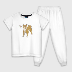 Детская пижама хлопок с принтом Сиба-Ину в Новосибирске, 100% хлопок |  брюки и футболка прямого кроя, без карманов, на брюках мягкая резинка на поясе и по низу штанин
 | домашнее животное | животное | милая собака | сердечко | сиба ину | собака