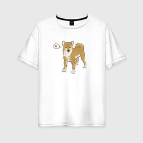Женская футболка хлопок Oversize с принтом Сиба-Ину в Новосибирске, 100% хлопок | свободный крой, круглый ворот, спущенный рукав, длина до линии бедер
 | домашнее животное | животное | милая собака | сердечко | сиба ину | собака