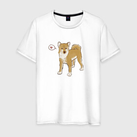 Мужская футболка хлопок с принтом Сиба-Ину в Новосибирске, 100% хлопок | прямой крой, круглый вырез горловины, длина до линии бедер, слегка спущенное плечо. | домашнее животное | животное | милая собака | сердечко | сиба ину | собака