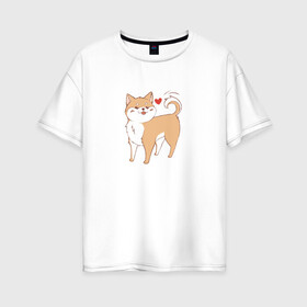 Женская футболка хлопок Oversize с принтом Сиба-Ину в Новосибирске, 100% хлопок | свободный крой, круглый ворот, спущенный рукав, длина до линии бедер
 | домашнее животное | животное | милая собака | сердечко | сиба ину | собака