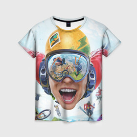 Женская футболка 3D с принтом Riders Republic в Новосибирске, 100% полиэфир ( синтетическое хлопкоподобное полотно) | прямой крой, круглый вырез горловины, длина до линии бедер | riders republic | вингсьют | игра | лицо | спортивный симулятор | человек | экстрим