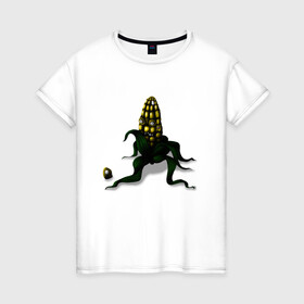 Женская футболка хлопок с принтом Злая кукуруза в Новосибирске, 100% хлопок | прямой крой, круглый вырез горловины, длина до линии бедер, слегка спущенное плечо | еда | кукуруза | овощи | страшное | хоррор