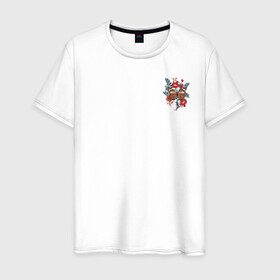 Мужская футболка хлопок с принтом 1 в Новосибирске, 100% хлопок | прямой крой, круглый вырез горловины, длина до линии бедер, слегка спущенное плечо. | бабочка | бабочки | брошь | букет | заколка | летняя бабочка | минимализм | слева | цветок | цветы