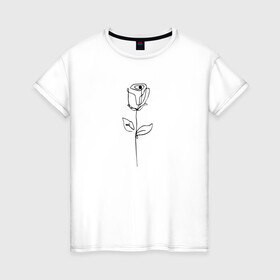 Женская футболка хлопок с принтом Роза одинокая в Новосибирске, 100% хлопок | прямой крой, круглый вырез горловины, длина до линии бедер, слегка спущенное плечо | контур | линии | минимализм | узор | цветок | черный | эскиз