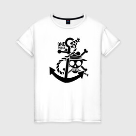 Женская футболка хлопок с принтом Пираты Соломенной Шляпы One Piece в Новосибирске, 100% хлопок | прямой крой, круглый вырез горловины, длина до линии бедер, слегка спущенное плечо | anime | manga | one piece | аниме | большой куш | ван пис | весёлый роджер | вон пис | король пиратов | логотип | манга | монки д. луффи | мугивары | перекрещённый костями | пират | пиратский флаг