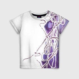 Детская футболка 3D с принтом Фиолетовые нити в Новосибирске, 100% гипоаллергенный полиэфир | прямой крой, круглый вырез горловины, длина до линии бедер, чуть спущенное плечо, ткань немного тянется | абстракция | акварель | асимметрия | верёвки | морские узлы | нити | фиолетовый