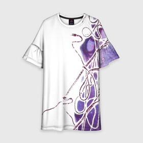 Детское платье 3D с принтом Фиолетовые нити в Новосибирске, 100% полиэстер | прямой силуэт, чуть расширенный к низу. Круглая горловина, на рукавах — воланы | абстракция | акварель | асимметрия | верёвки | морские узлы | нити | фиолетовый