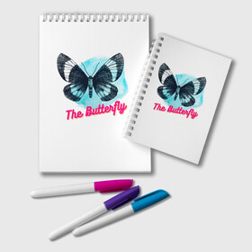 Блокнот с принтом The Butterfly в Новосибирске, 100% бумага | 48 листов, плотность листов — 60 г/м2, плотность картонной обложки — 250 г/м2. Листы скреплены удобной пружинной спиралью. Цвет линий — светло-серый
 | Тематика изображения на принте: бабочка | голубая бабочка | красивое насекомое | прекрасная бабочка | цветок