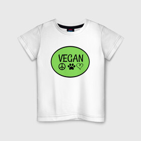 Детская футболка хлопок с принтом Vegan Family в Новосибирске, 100% хлопок | круглый вырез горловины, полуприлегающий силуэт, длина до линии бедер | green | greenpaece | nature | sport | vegan | yoga | веган | вегетарианец | гринпис | еда | животные | жизнь | здоровье | зеленый | йога | мир | овощи | пища | планета | природа | растение | спорт | тело | фрукты