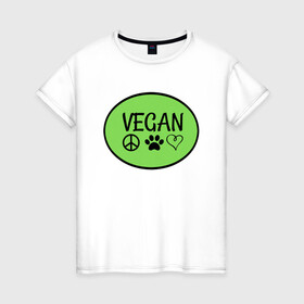 Женская футболка хлопок с принтом Vegan Family в Новосибирске, 100% хлопок | прямой крой, круглый вырез горловины, длина до линии бедер, слегка спущенное плечо | Тематика изображения на принте: green | greenpaece | nature | sport | vegan | yoga | веган | вегетарианец | гринпис | еда | животные | жизнь | здоровье | зеленый | йога | мир | овощи | пища | планета | природа | растение | спорт | тело | фрукты