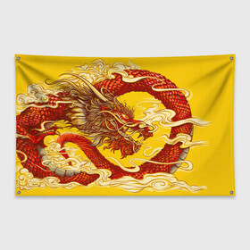 Флаг-баннер с принтом Китайский Дракон, China Dragon в Новосибирске, 100% полиэстер | размер 67 х 109 см, плотность ткани — 95 г/м2; по краям флага есть четыре люверса для крепления | chinese dragon | dhina dragon | dragon | азиатский дракон | восточный дракон | дракон | китайские драконы | китайский дракон | красный дракон | традиционный китайский дракон | японский дракон