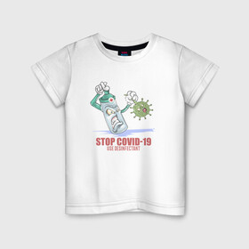 Детская футболка хлопок с принтом Stop Covid в Новосибирске, 100% хлопок | круглый вырез горловины, полуприлегающий силуэт, длина до линии бедер | Тематика изображения на принте: stop | вирус | иллюстрация | коронавирус | остановим