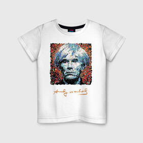 Детская футболка хлопок с принтом Andy Warhol в Новосибирске, 100% хлопок | круглый вырез горловины, полуприлегающий силуэт, длина до линии бедер | andy warhol | art | legend | pop art | portrait | signature | искусство | легенда | подпись | поп арт | портрет | энди уорхол
